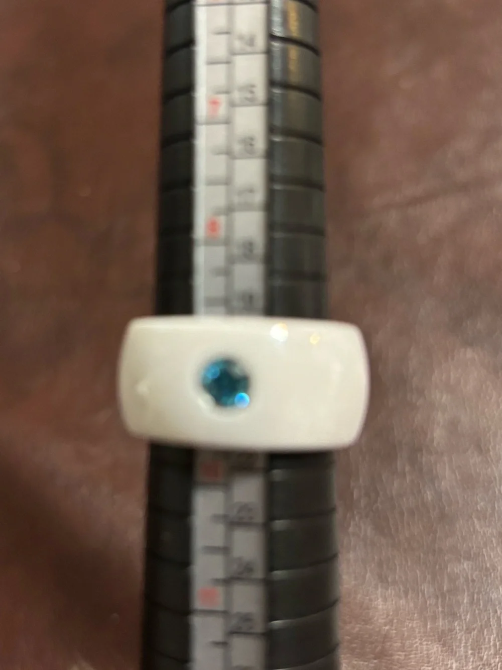 White Ceramic Ring with Blue Gemstone -